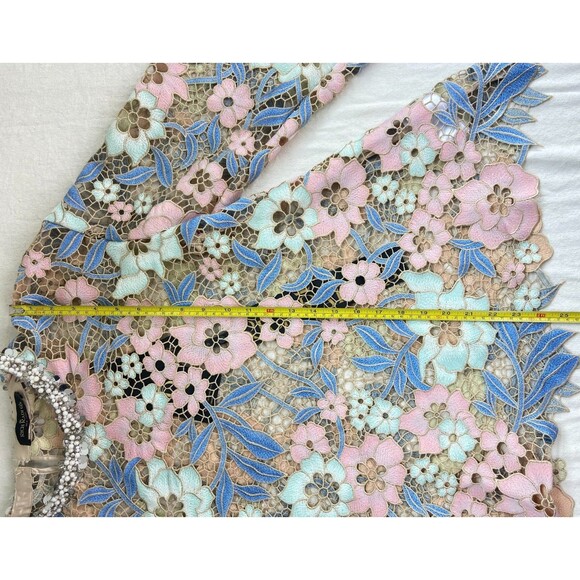 NWT Rich Radi Q's Womens Small Custom Guipure Lace Floral Top Pink Blue Elegant - Picture 13 of 16